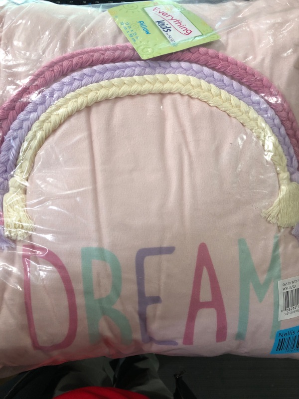 Photo 1 of Everything Kids Watercolor Rainbow Pink and Lavender Square"Dream" Decorative Pillow with Pom Pom Accents