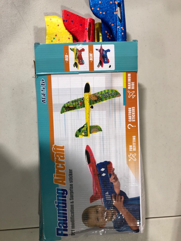 Photo 3 of Kids Toys Airplane Toys with Launcher - 3 Pack Foam Plane Toys Include 3 Sets of Dinosaur Themed DIY Stickers - Fun Outdoor Toys Shooting Game - Birthday Gift Toys for 3 4 5 6 7 8 Years Old Boys Girls