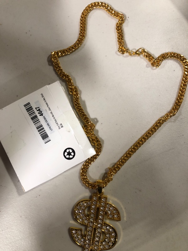 Photo 2 of AHIER Gold Necklace Chain with Dollar Sign, 18K Gold Plated Hip Hop Chain Necklace Pendant for Men, 30inch (Rotatable,Lion Head) dollar A