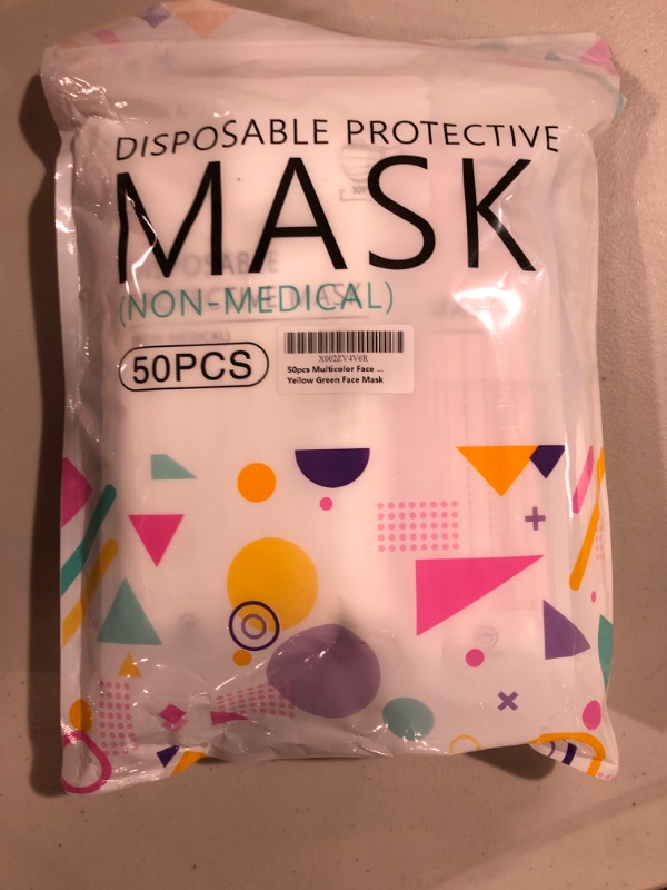 Photo 2 of Assacalynn Face Mask Multicolored, 50PCS Colorful Disposable Face Mask, Cute Breathable Face Masks for Adults-Black White Pink Blue Yellow 50 Count (Pack of 1) Multicolor