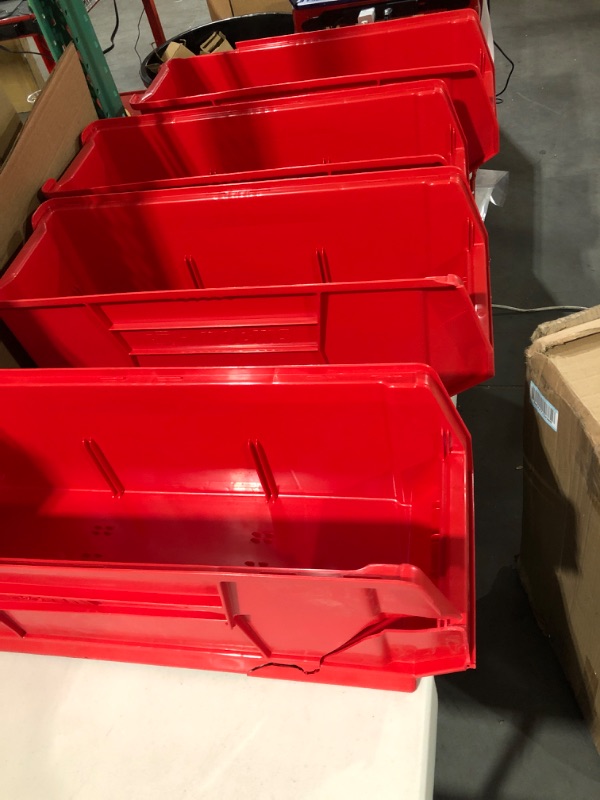 Photo 2 of Akro-Mils 30292 Super-Size AkroBin Heavy Duty Stackable Storage Bin Plastic Container, (30-Inch L x 11-Inch W x 10-Inch H), Red, (4-Pack)