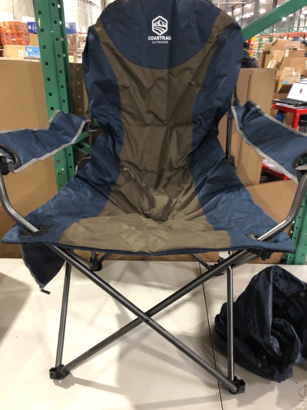 Photo 2 of  Padded Comfort Camp Chair with Cup Holders, Head Bag and Side Pockets, Supports 350lbs, Blue & Brown