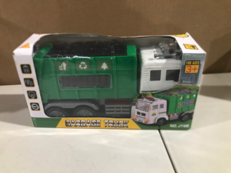 Photo 2 of Toy Garbage Truck for Kids with 4D Lights and Sounds - Battery Operated Automatic Bump & Go Car - Sanitation Truck Stickers