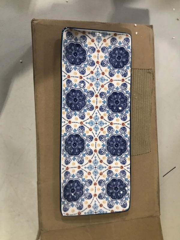 Photo 2 of Bico Blue Talavera Ceramic 14 inch Rectangular Serving Platter, Set of 2, for Serving Salad, Pasta, Cheese, Ham, Appetizer, Microwave & Dishwasher Safe