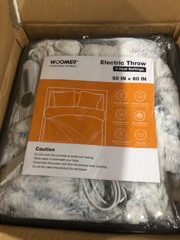 Photo 2 of [5 Year Warranty] WOOMER Electric Heated Throw Blanket(50"x 60"), Marble Blue