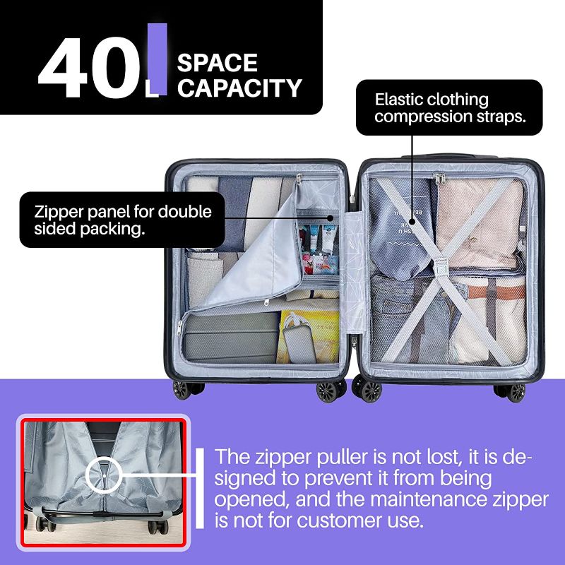 Photo 4 of AnyZip Carry On Luggage 20" Hardside PC ABS Lightweight USB Suitcase with Wheels TSA Lock DarkBlue