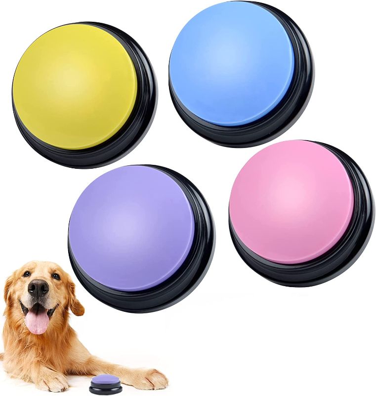 Photo 2 of 4 Packs Voice Recordable Buttons, Dog Buttons for Communication Pet Training Buzzer, Talking Buttons for Dogs 30 Second Record Playback Buttons Fun Dog Recordable Buttons for Cats Pet Training, Study