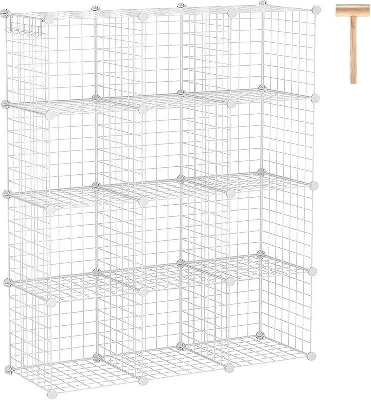 Photo 1 of C&AHOME Wire Cube Storage, 12-Cube Organizer Metal, Wire C Grids Storage, Storage Bins Shelving, Modular Bookshelf Shelf, Closet Cabinet Ideal for Bedroom, Office 36.6”L x 12.4”W x 48.4”H White