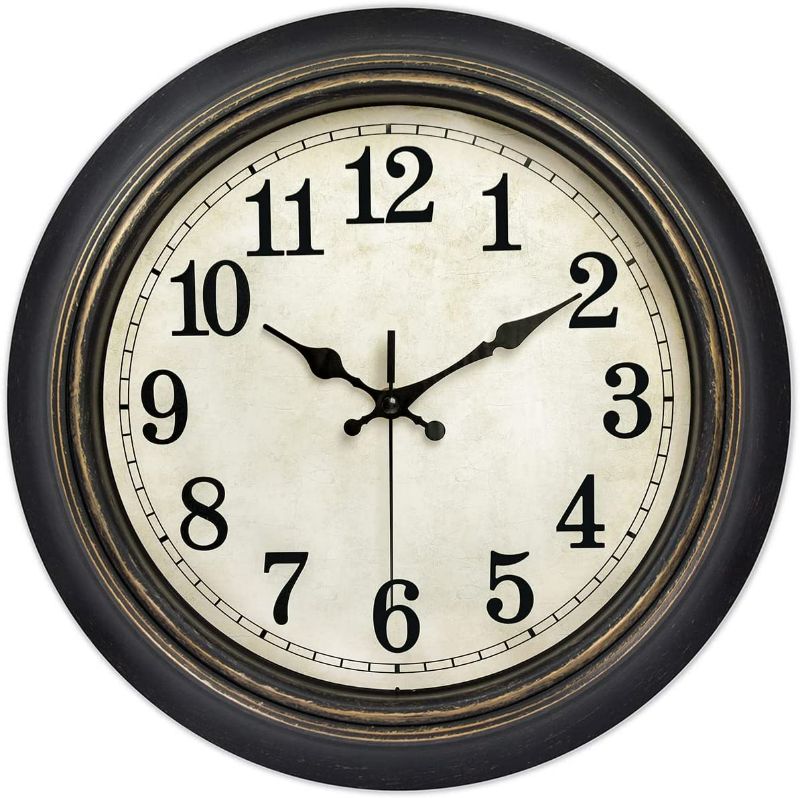 Photo 1 of 45Min 14 Inches Retro Wall Clock, Silent Non Ticking Battery Operated Movement, Home/Wall Decor, Easy to Read, Decorate Bedroom/Living Room/Office with Arabic/Roman(Arabic)