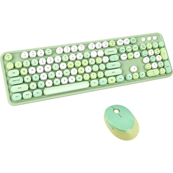 Photo 1 of UBOTIE Colorful Computer Wireless Keyboard Mouse Combos, Typewriter Flexible Keys Office Full-Sized Keyboard, 2.4GHz Dropout-Free Connection and Optical Mouse (Green-Colorful)