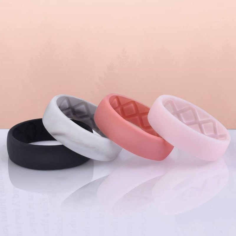 Photo 2 of Egnaro Inner Arc Ergonomic Breathable Design, Silicone Rings for Women with Half Sizes, Women's Silicone Wedding Band, 6mm Wide - 2mm Thick