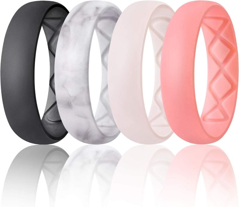 Photo 1 of Egnaro Inner Arc Ergonomic Breathable Design, Silicone Rings for Women with Half Sizes, Women's Silicone Wedding Band, 6mm Wide - 2mm Thick