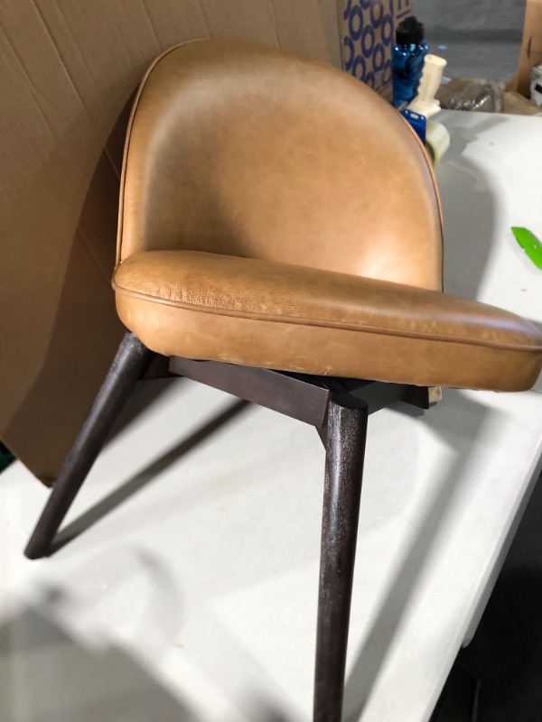 Photo 5 of  Rivet Contemporary Leather Dining Chair with Swivel Seat, 33"H, Cognac