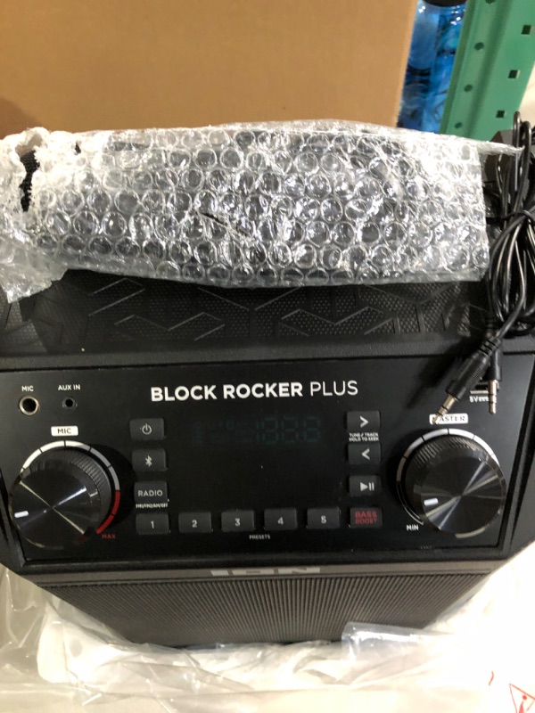 Photo 4 of NONFUNCTIONAL****
ION Audio Block Rocker Plus - Portable Bluetooth Speaker 100W W/Battery, Karaoke Microphone, AM FM Radio, Wheels & Telescopic Handle and USB Charging, Black