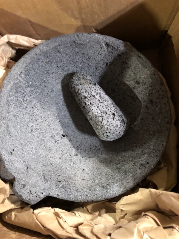 Photo 4 of Damaged YOPIDO 9 inch Molcajete Mortar and Pestle with Pig Design, Mexican Handmade with Quality Lava Ideal as Herb Bowl, Spice Grinder, Volcanic Stone 9 In. pig design