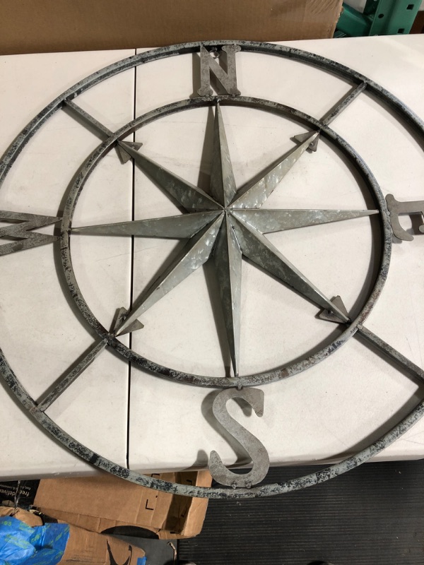 Photo 2 of Deco 79 Metal Compass Indoor Outdoor Wall Decor with Distressed Copper Like Finish, 32" x 2" x 32", Gray Grey