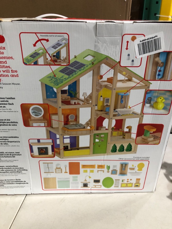 Photo 1 of All Seasons Kids Wooden Dollhouse by Hape | Award Winning 3 Story Dolls House Toy with Furniture, Accessories, Movable Stairs and Reversible Season Theme L: 23.6, W: 11.8, H: 28.9 inch Classic