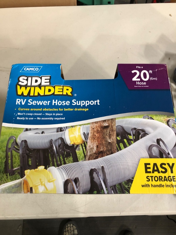 Photo 2 of Camco Sidewinder RV Sewer Support | Made from Sturdy Lightweight Plastic | Curve Around Obstacles and Won't Creep Closed | 20 Feet | Black | (43051) Standard Packaging