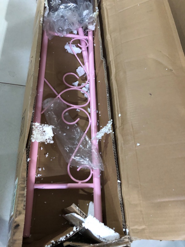 Photo 2 of ***** PARTS ONLY ******   Weehom Metal Framed Canopy 4 Poster Platform Bed Frame Sturdy Steel Platform Bed Best for Adults Kids Pink Twin Twin Pink