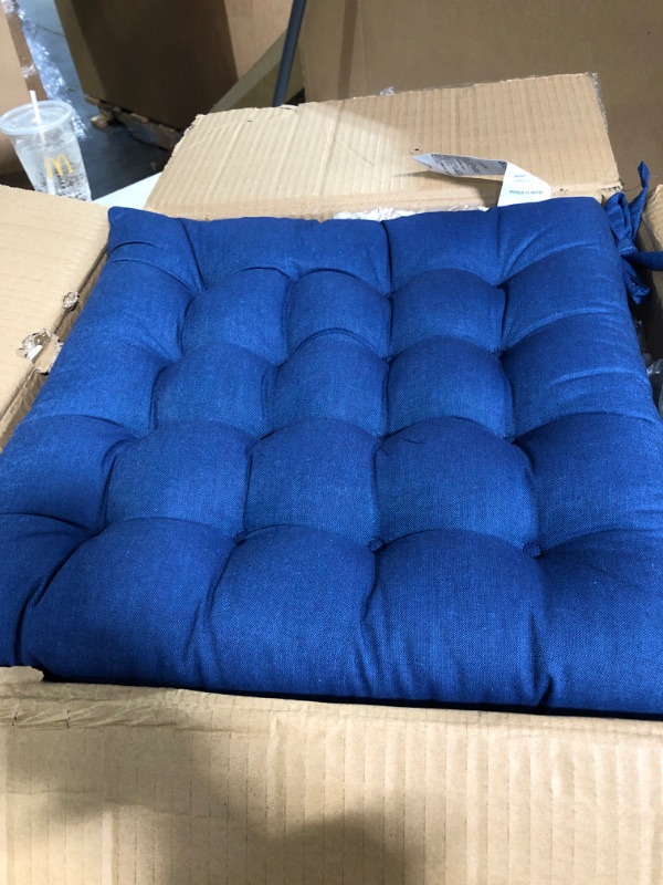 Photo 1 of Blazing Needles 16-inch Twill Square Chair Cushion, 16" x 16", Royal Blue 4 Count