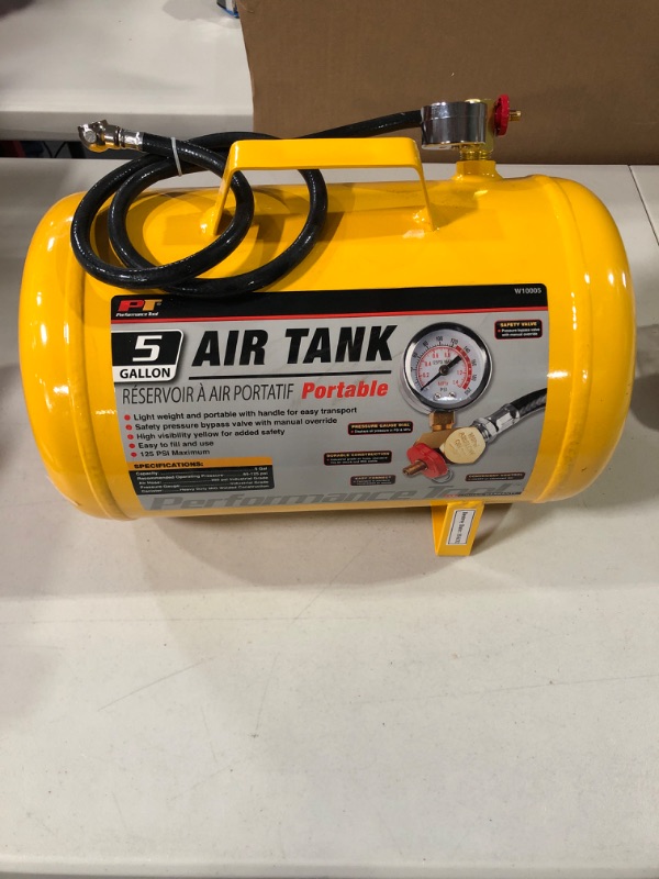 Photo 2 of Performance Tool W10005 Hi-viz 5-Gallon Horizontal Portable Air Tank With Tire Air Chuck , Yellow 5-Gallon Tank