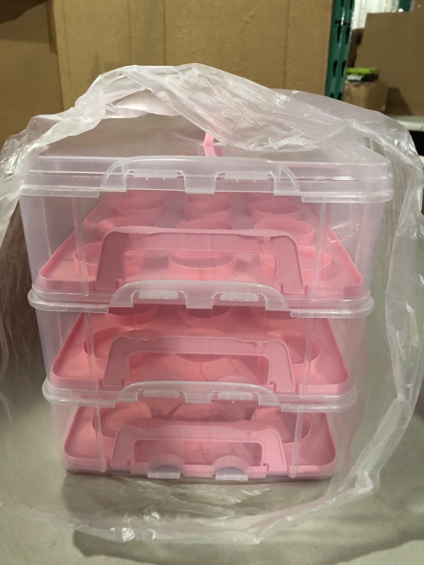 Photo 2 of 3 Tier Cupcake Carrier with Lid, Holds 36 Cupcakes (13.5 x 10.25 x 10.75 In)