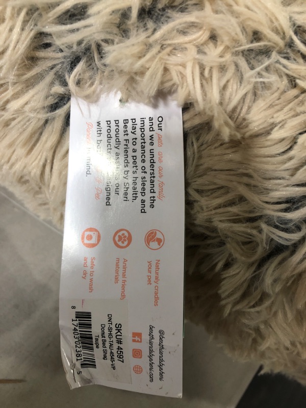 Photo 1 of Best Friends by Sheri The Original Calming Donut Cat and Dog Bed in Shag and Lux Fur, Machine Washable, High Bolster, Multiple Sizes S-XXL Shag Taupe Extra Large 45" x 45" Bed Only