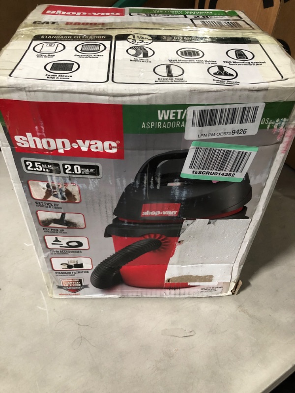 Photo 3 of Shopvac Portable Wet Dry Shop Vacuum 2.5 Gallon 2 Peak HP 1-1/4 inch Hose