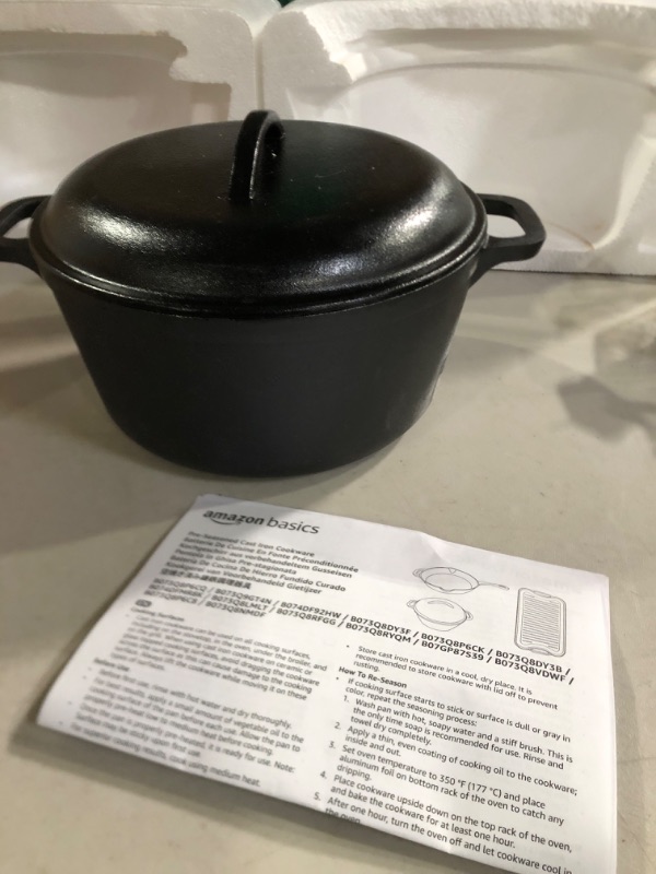 Photo 2 of Amazon Basics Pre-Seasoned Cast Iron Dutch Oven Pot with Lid and Dual Handles, 5-Quart 5-Quart Pot