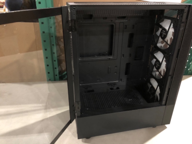 Photo 2 of Vetroo A03 Black Mid-Tower ATX Gaming PC Case, Pre-Installed 3X ARGB&PWM Fans, Door Opening Tempered Glass Panel, High Airflow Mesh Front Panel Computer Case Come with Fan Controller Hub
