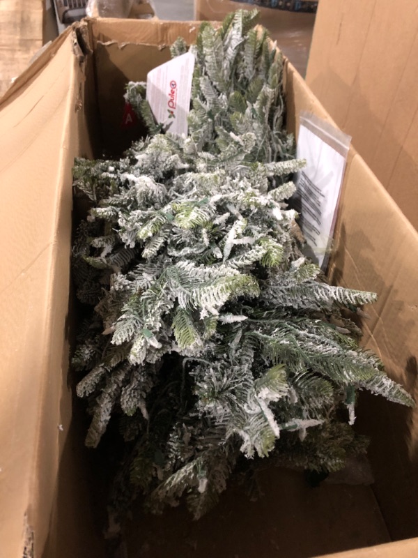 Photo 4 of *MISSING STAND* 7 1/2 Ft. Pre-lit Aspen Green Fir Flocked Artificial Christmas Tree 700 UL Listed Clear Lights. Open box