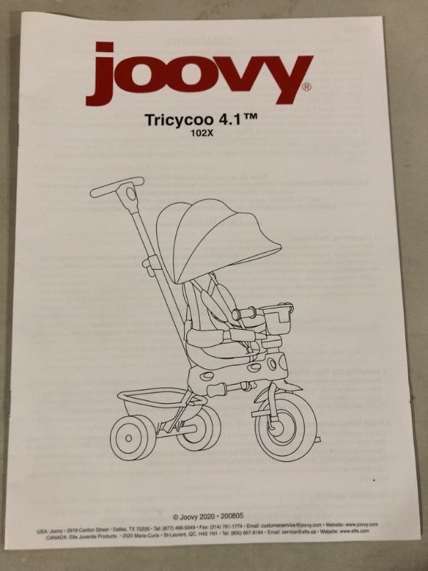 Photo 2 of Joovy 4.1 Kids Tricycle with 4-Stages Featuring Extra-Wide Front Tire, Removable and Adjustable Parent Handle, Safety Harness, Machine-Washable Seat Pad, and Retractable Canopy (Black)