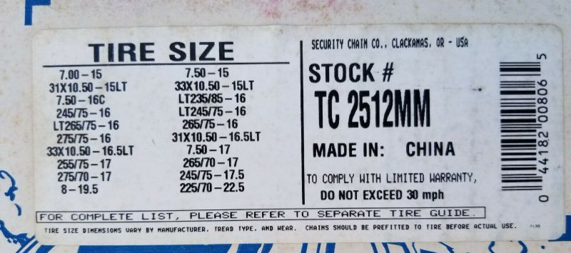 Photo 2 of 1 Pair SCC TC2512MM Cable Tire Traction Radial Chain LT Pick-UPS Vans 4WD's RV's