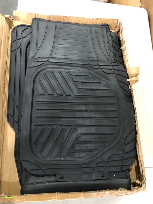 Photo 1 of Amazon Basics 4-Piece All-Weather Protection Heavy Duty Rubber Floor Mats Set with Cargo Liner for Cars, SUVs, and Trucks?Black,Universal Trim to Fit Black Thick Heavy Duty Rubber 4-Piece