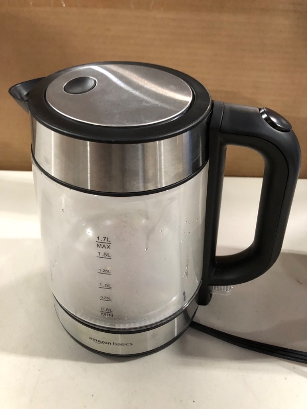 Photo 2 of Amazon Basics Electric Glass and Steel Hot Tea Water Kettle, 1.7-Liter 1.7 Liter Glass Electric Kettle 1.7L