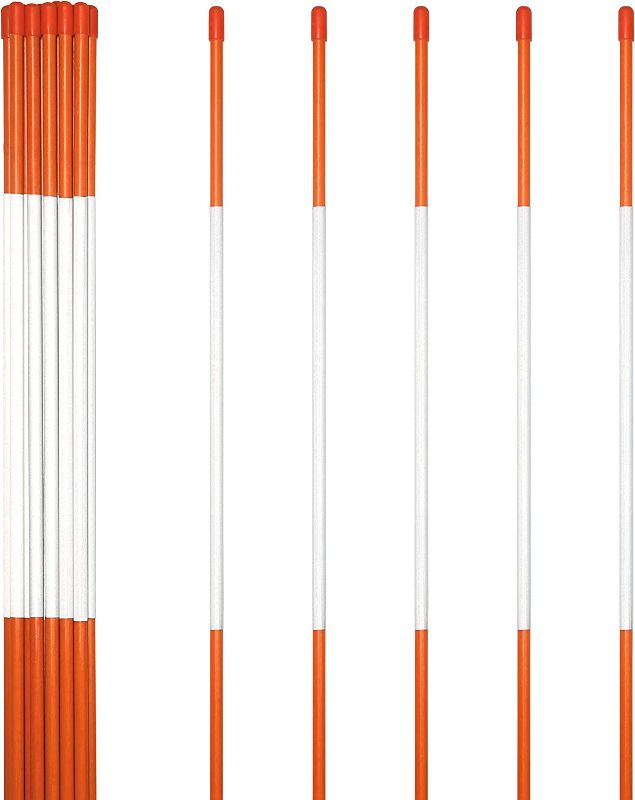 Photo 1 of Anley 20 Pack 48" Reflective Driveway Markers, Snow Stakes with Fiberglass Pole & Hammer Cap - 4 Ft High Visibility Safety Markers Reflective Strip for Snow Plowing and Landscape (1/4" Dia, Orange)