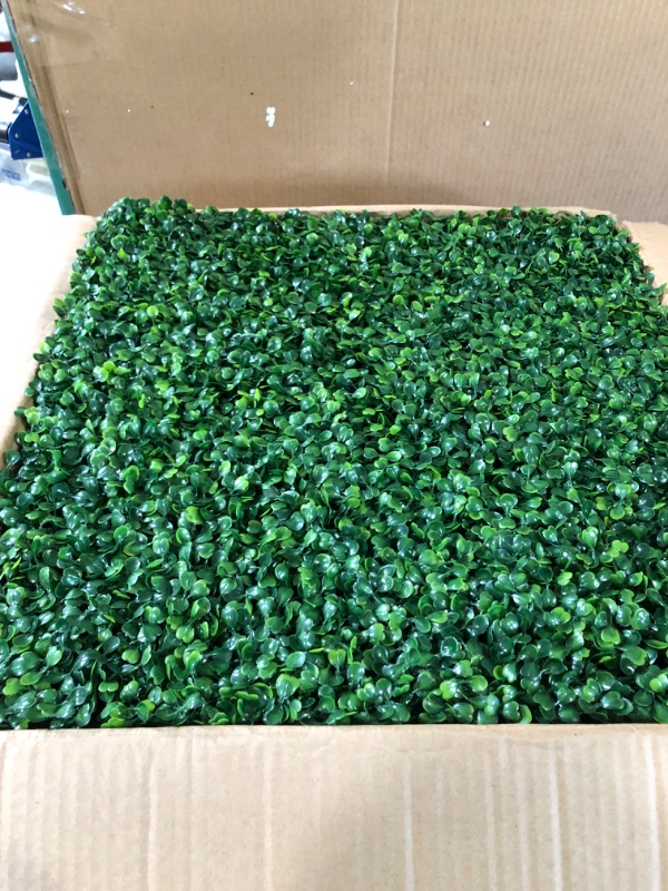 Photo 1 of Artificial Boxwood Panels,12Pcs 20" x 20" Grass Wall Panels, Artificial Boxwood Hedges Panels, UV Protection Privacy Hedge Screen, for Gardens, Fences, backyards Privacy Screen and Indoor Wall Decor 20"*20"-12PCS