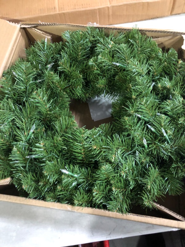 Photo 2 of **NEW* National Tree Company Pre-Lit Artificial Christmas Wreath, Green, North Valley Spruce, White Lights, Christmas Collection, 24 Inches