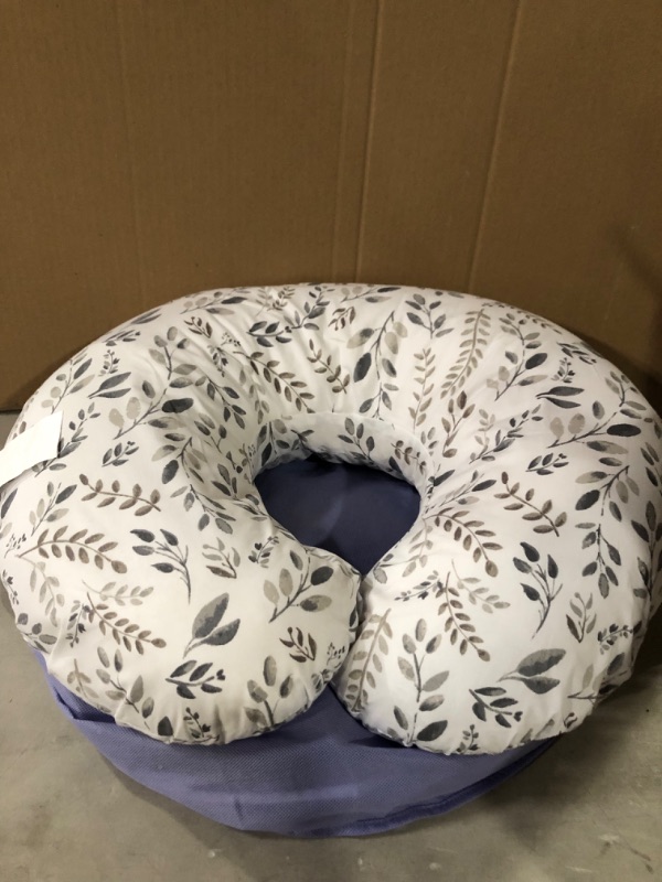 Photo 2 of Boppy Nursing Pillow and Positioner—Original | Gray Taupe Watercolor Leaves | Breastfeeding, Bottle Feeding, Baby Support | with Removable Cotton Blend Cover | Awake-Time Support