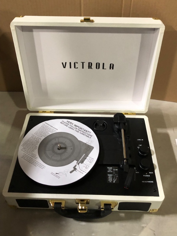 Photo 2 of Victrola Vintage 3-Speed Bluetooth Portable Suitcase Record Player with Built-in Speakers | Upgraded Turntable Audio Sound| White (VSC-550BT-WH) White Record Player