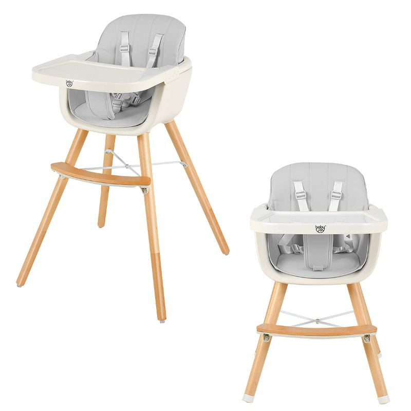 Photo 1 of little dove 3-in-1 Convertible Wooden High Chair with Removable Tray and Adjustable Legs and Cushion - Brown
