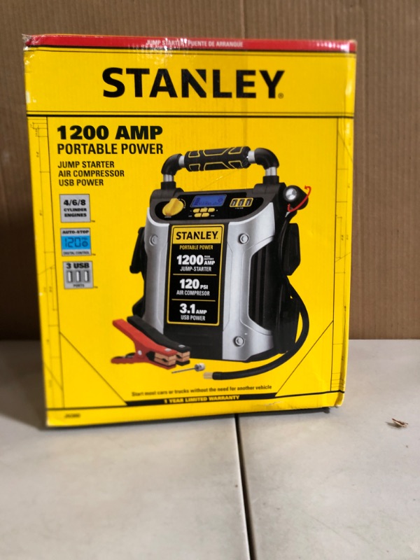 Photo 3 of STANLEY J5C09D Digital Portable Power Station Jump Starter: 1200 Peak/600 Instant Amps, 120 PSI Air Compressor, 3.1A USB Ports, Battery Clamps 1,200 Peak Amps