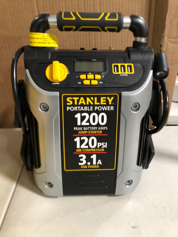 Photo 2 of STANLEY J5C09D Digital Portable Power Station Jump Starter: 1200 Peak/600 Instant Amps, 120 PSI Air Compressor, 3.1A USB Ports, Battery Clamps 1,200 Peak Amps