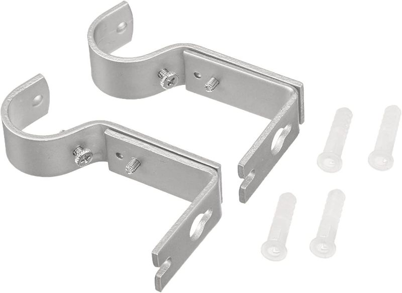 Photo 3 of Amazon Basics Adjustable Curtain Rod Wall Bracket Hooks, Set of 2, Silver Nickel Silver Nickel 1-Pack