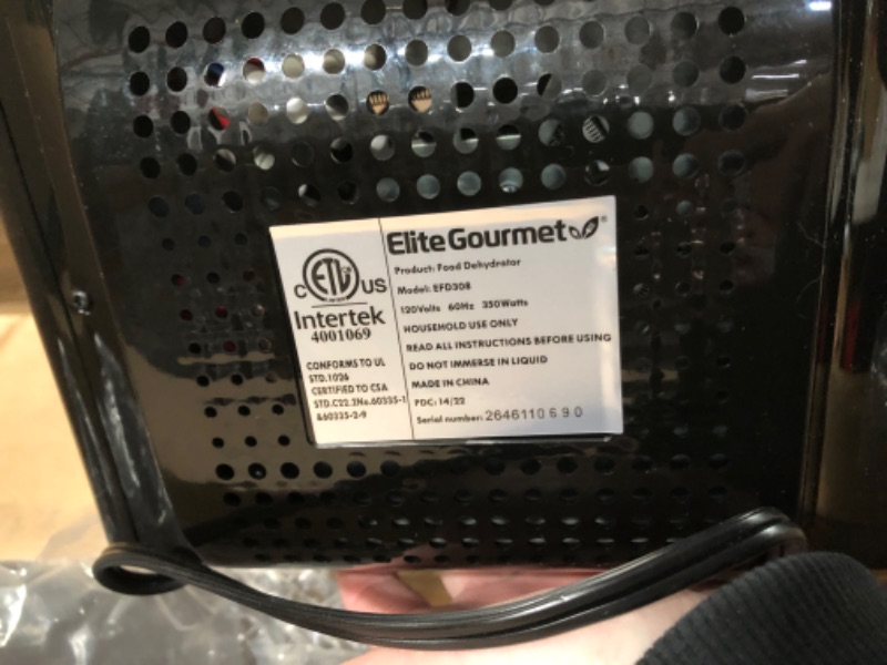 Photo 2 of [USED] Elite Gourmet EFD308 Food Dehydrator, Stainless Steel Trays Food Dehydrator, Adjustable Temperature Controls, Jerky Herbs Fruit Veggies Snacks 4 Stainless Steel Trays Black