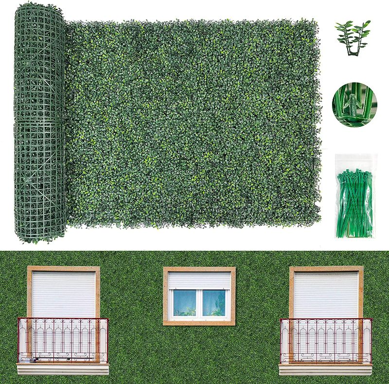 Photo 1 of Bybeton Artificial Ivy Privacy Fence Screen, 32"x96" 4-Layer Leaves UV-Anti Faux Boxwood Leaves Grass