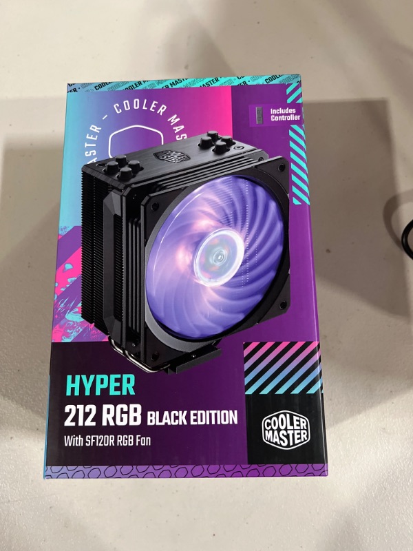 Photo 2 of Cooler Master Hyper 212 Black Edition RGB CPU Air Cooler, SF120R RGB Fan, Anodized Gun-Metal Black, Brushed Nickel Fins, 4 Copper Direct Contact Heat Pipes for AMD Ryzen AM4/Intel LGA1700/1200/1151