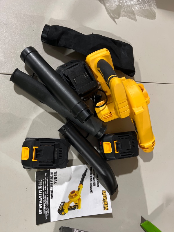 Photo 1 of Alloyman Leaf Blower, 20V Cordless Leaf Blower, with 2 X 4.0Ah Battery & Charger, 2-in-1 Electric Leaf Blower & Vacuum for Yard Cleaning/Snow Blowing. Yellow2