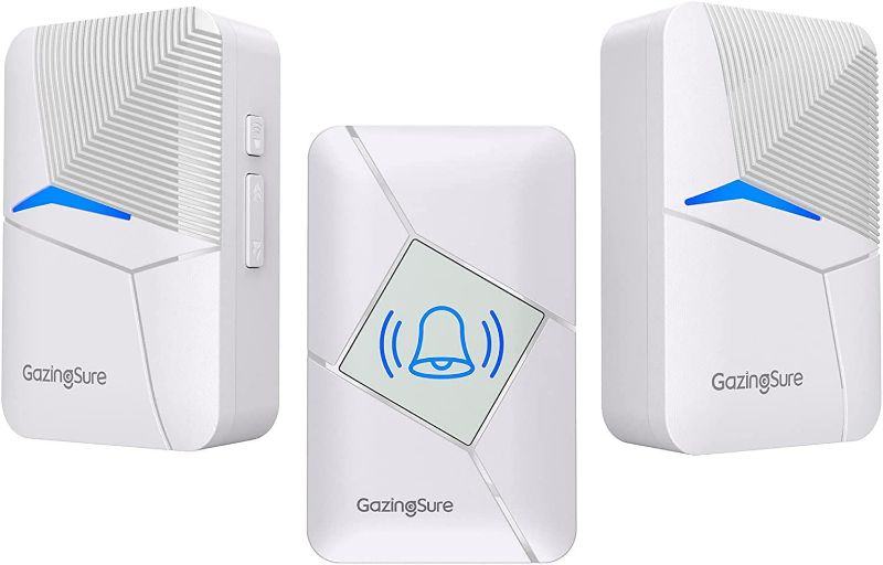 Photo 1 of Wireless Doorbell, GazingSure Door Bell Chime with 55 Melodies, 5 Volume Levels & LED Flash, 1 Transmitter 2 Plug-in Receivers - White
