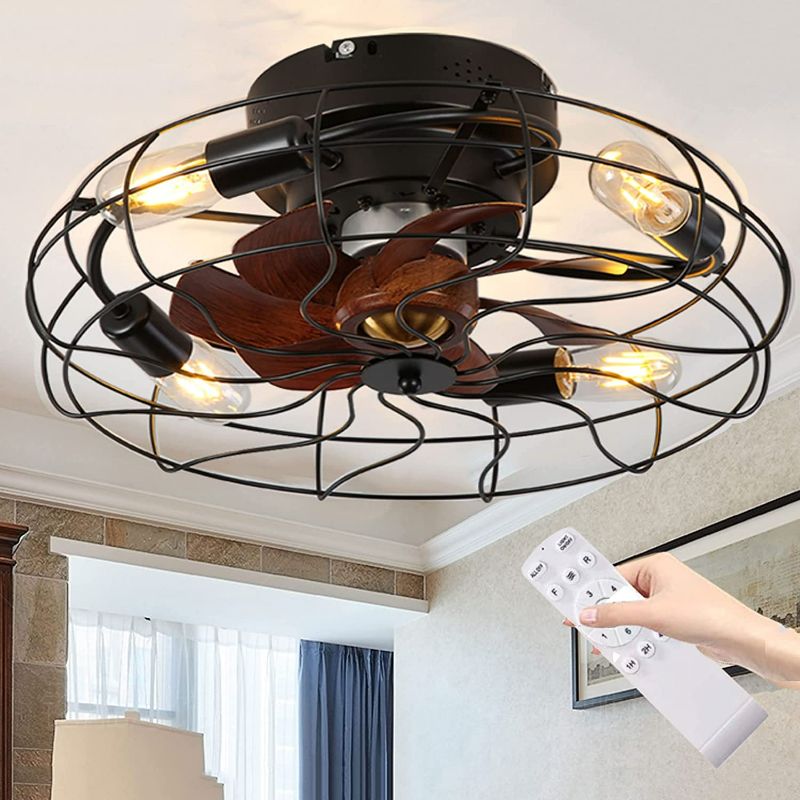 Photo 1 of **SEE NOTES**
Caged Ceiling Fan with Lights Remote Control, 21" Low Profile Farmhouse Flush Mount Fandelier. White